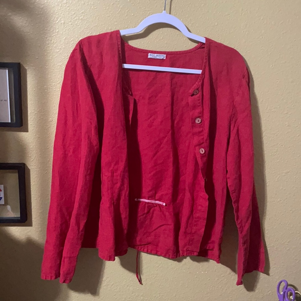 Russ Berens Malibu USA Red Linen Cardigan Shirt Medium